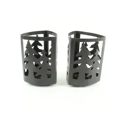 Set of 2 Black Metal Pine Tree Silhouette Tealight Holders 6-3/4" FLAWED