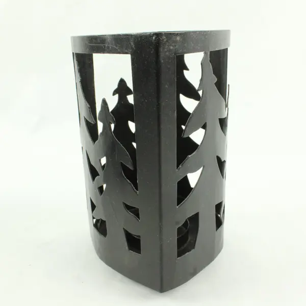 Set of 2 Black Metal Pine Tree Silhouette Tealight Holders 6-3/4" FLAWED