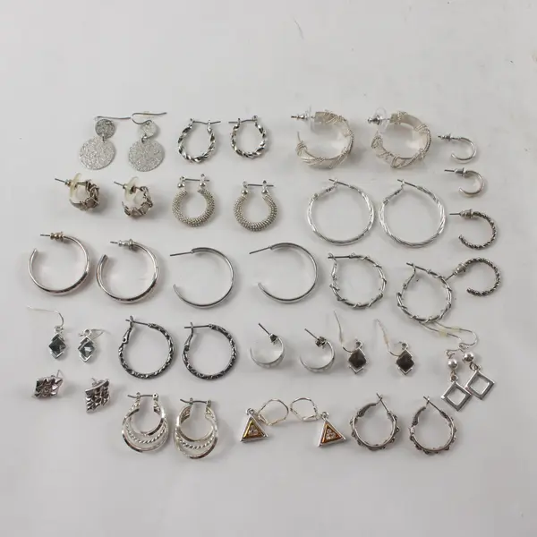 Lot of 20 Pairs Silver-Tone Geometric Industrial Earrings Mixed