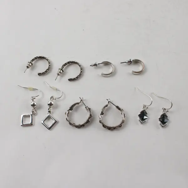 Lot of 20 Pairs Silver-Tone Geometric Industrial Earrings Mixed