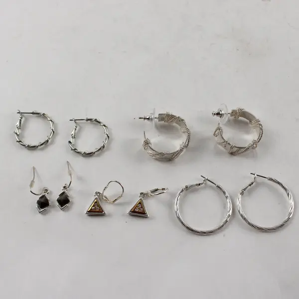 Lot of 20 Pairs Silver-Tone Geometric Industrial Earrings Mixed