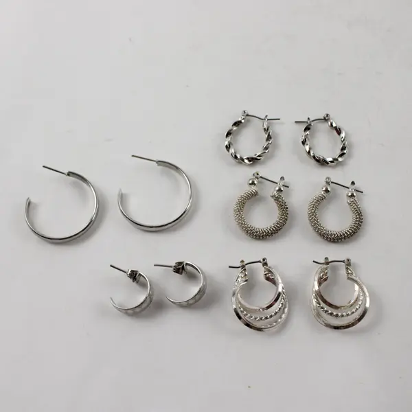 Lot of 20 Pairs Silver-Tone Geometric Industrial Earrings Mixed