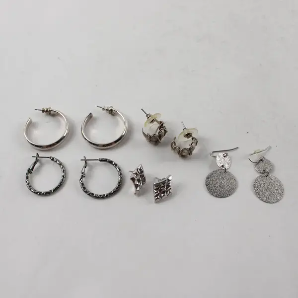 Lot of 20 Pairs Silver-Tone Geometric Industrial Earrings Mixed