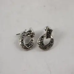 Vintage Silver-Tone Marcasite Dangle Drop Earrings