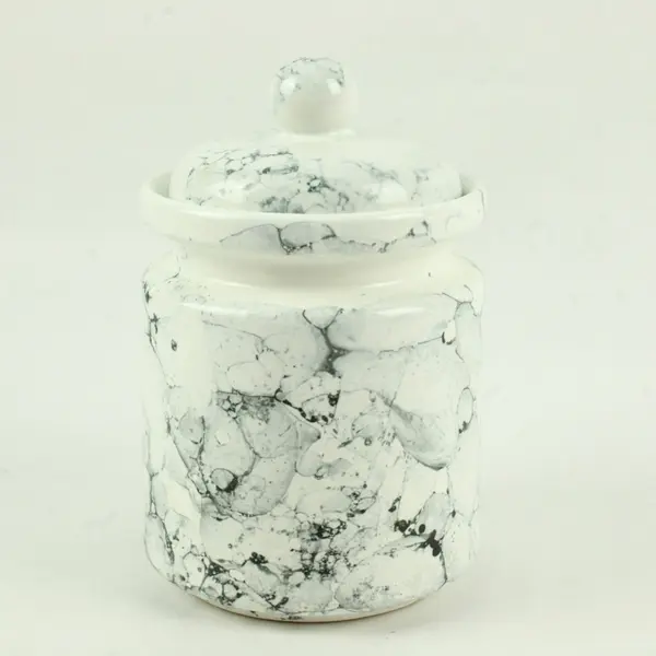White Faux Marble Ceramic Canister 7"