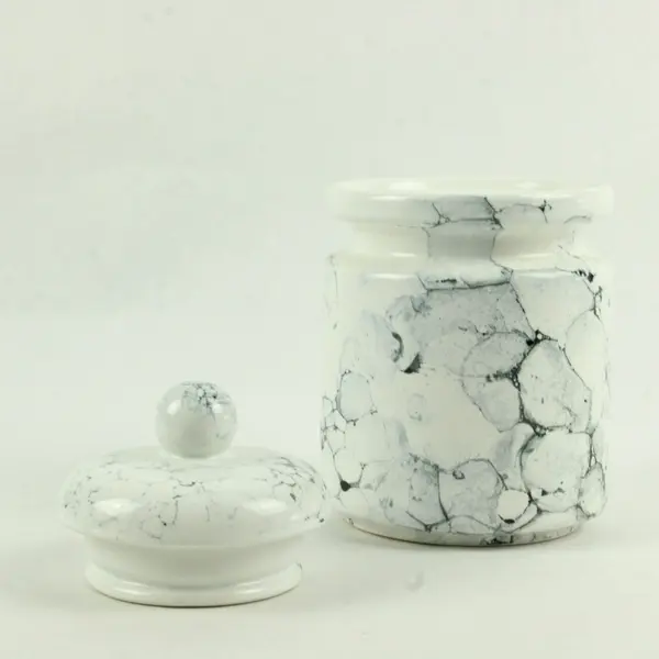 White Faux Marble Ceramic Canister 7"
