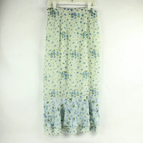 Vintage Indira Blue and Green Floral Pattern Maxi Skirt Women's Medium FLAW