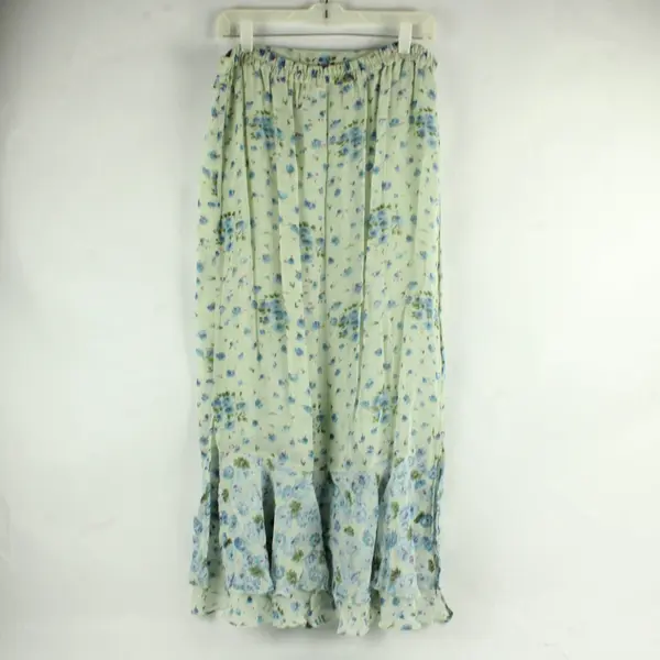 Vintage Indira Blue and Green Floral Pattern Maxi Skirt Women's Medium FLAW