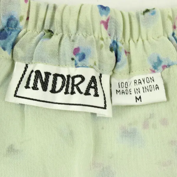 Vintage Indira Blue and Green Floral Pattern Maxi Skirt Women's Medium FLAW