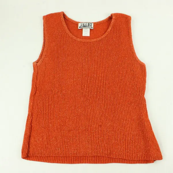 Vintage Two One Two Sparkly Orange Knit Tank Top Women's Large