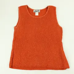 Vintage Two One Two Sparkly Orange Knit Tank Top Women's Large