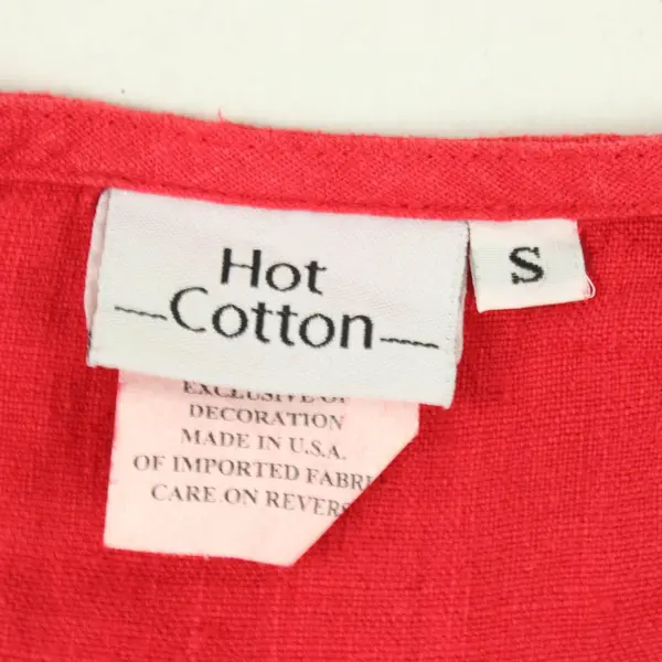  Hot Cotton Embroidered Red 3/4-Sleeve V-Neck Linen Top Women's Small