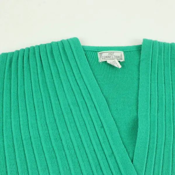 VTG Hot Connection Green Sleeveless Plunge Acrylic Knit Top Women's Medium