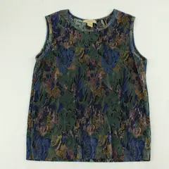 Plisse Multicolor Abstract Floral Ribbed Tank Top Women's Large