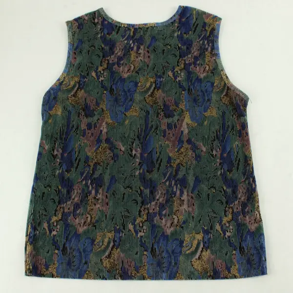 Plisse Multicolor Abstract Floral Ribbed Tank Top Women's Large