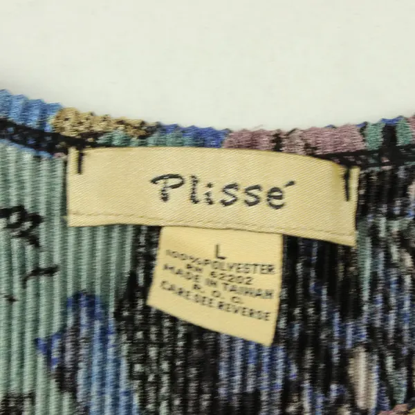 Plisse Multicolor Abstract Floral Ribbed Tank Top Women's Large