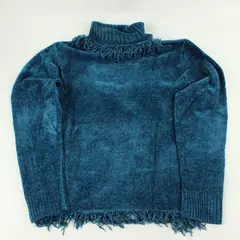 Rafaella Blue Fringed Knit Turtleneck Women's Petite Medium