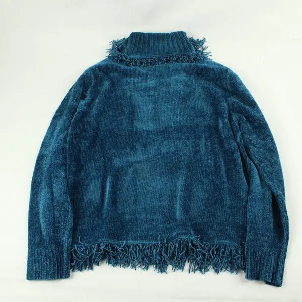 Rafaella Blue Fringed Knit Turtleneck Women's Petite Medium