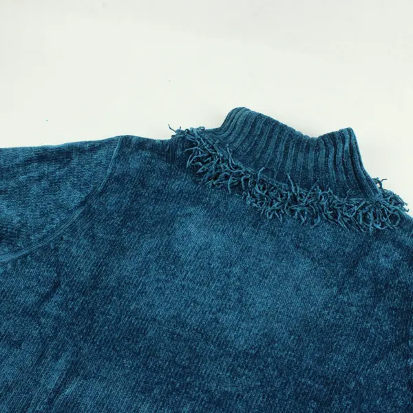 Rafaella Blue Fringed Knit Turtleneck Women's Petite Medium