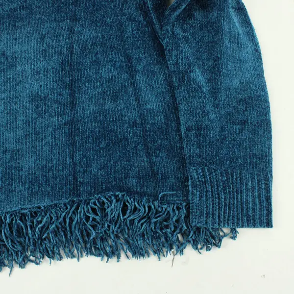 Rafaella Blue Fringed Knit Turtleneck Women's Petite Medium