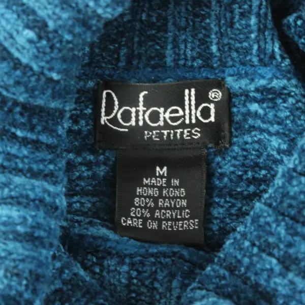 Rafaella Blue Fringed Knit Turtleneck Women's Petite Medium