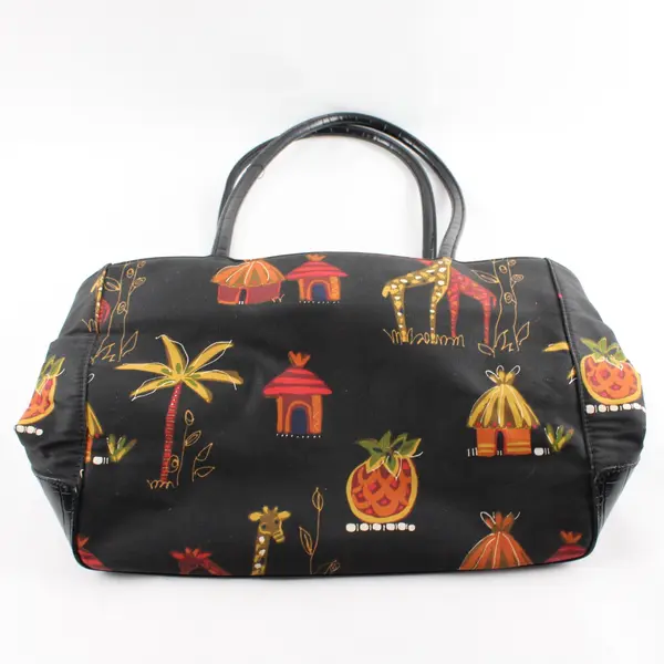 Bueno Tote Bag - Black & African Safari Tropical Motifs - Shoulder Bag