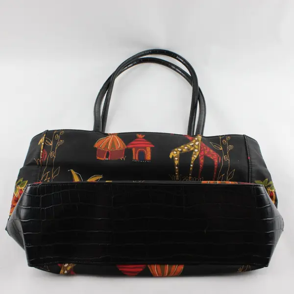 Bueno Tote Bag - Black & African Safari Tropical Motifs - Shoulder Bag
