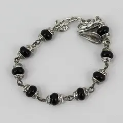 Brighton Silver-Tone and Black Beaded Charm Bracelet 7.5"