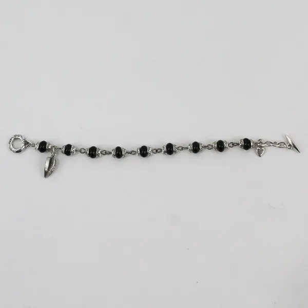 Brighton Silver-Tone and Black Beaded Charm Bracelet 7.5"