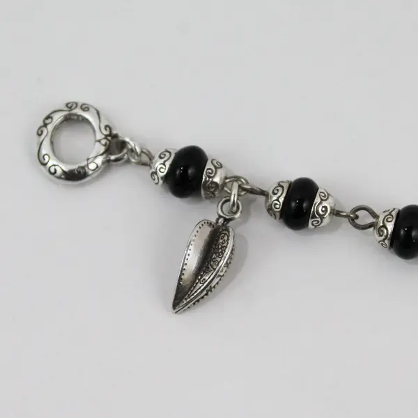 Brighton Silver-Tone and Black Beaded Charm Bracelet 7.5"