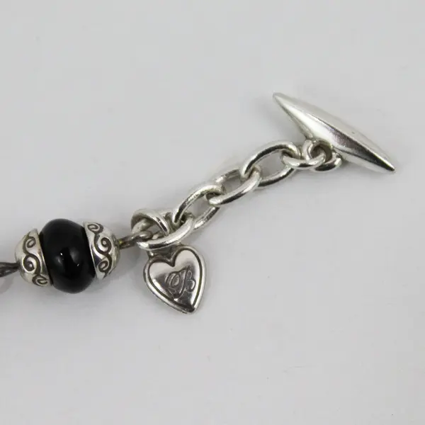 Brighton Silver-Tone and Black Beaded Charm Bracelet 7.5"