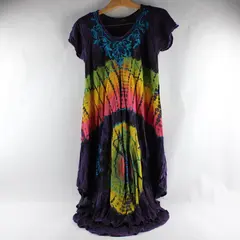 Vintage Nf Purple Hawaiian Tie-Dye Embroidered Rayon Dress Free Size