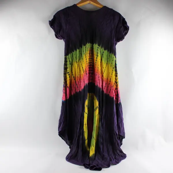 Vintage Nf Purple Hawaiian Tie-Dye Embroidered Rayon Dress Free Size