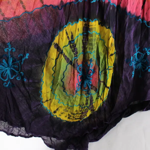 Vintage Nf Purple Hawaiian Tie-Dye Embroidered Rayon Dress Free Size