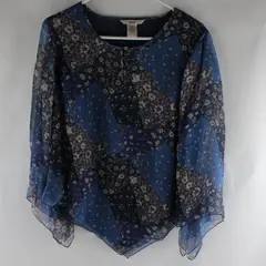 Vintage Edward Women's Blue Floral Hawaiian Blouse Size S Silk & Polyester