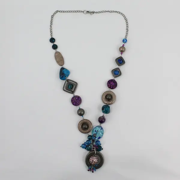 Chico's Dangle Beaded Gunmetal Boho Mermaid Statement Necklace 35"