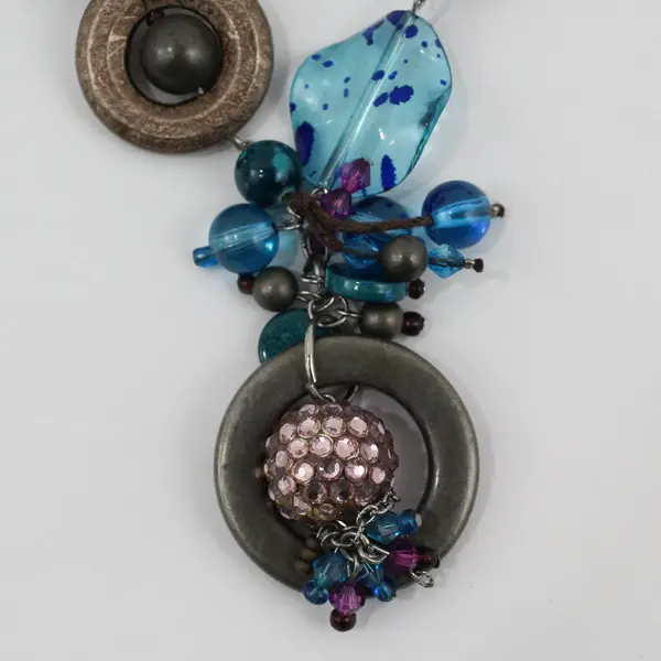 Chico's Dangle Beaded Gunmetal Boho Mermaid Statement Necklace 35"