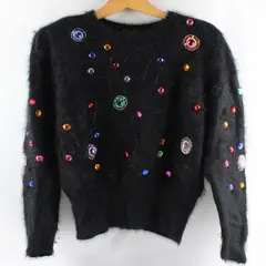 Vintage Premier Women's Petite Size S Black Angora Blend Jeweled Sweater