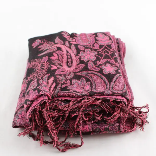 Black Pink Paisley Fringe Scarf Shawl 27x66