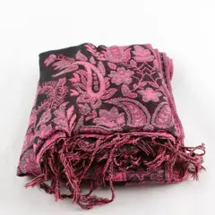 Black Pink Paisley Fringe Scarf Shawl 27x66