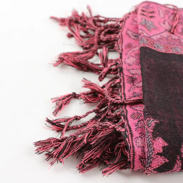 Black Pink Paisley Fringe Scarf Shawl 27x66