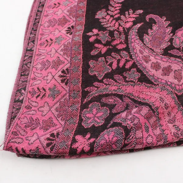 Black Pink Paisley Fringe Scarf Shawl 27x66
