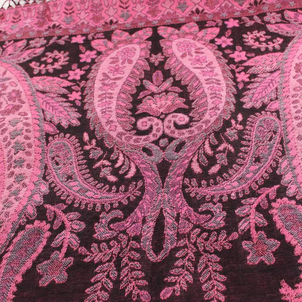 Black Pink Paisley Fringe Scarf Shawl 27x66