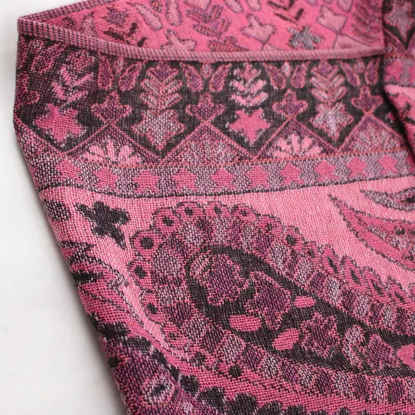 Black Pink Paisley Fringe Scarf Shawl 27x66