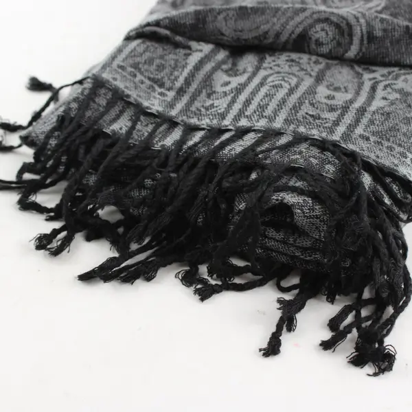 Gray Paisley Fringe Scarf Shawl 27"x68"