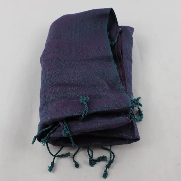 Vintage Hype Purple Teal Beige Striped Fringe Scarf 19"x70"