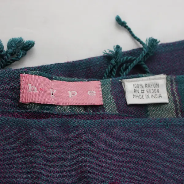 Vintage Hype Purple Teal Beige Striped Fringe Scarf 19"x70"