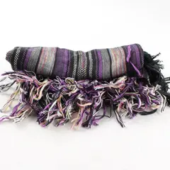 Vintage Purple Striped Fringe Scarf 30"x32"