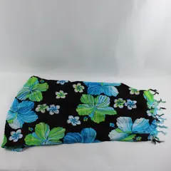 Hawaiian Floral Scarf Brown Green & Blue with Fringe Ends
