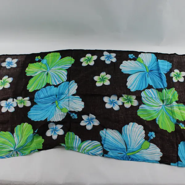 Hawaiian Floral Scarf Brown Green & Blue with Fringe Ends